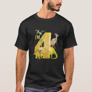 Camiseta Kids Boys Girls Dinosaur Fourth 4th Birthday 4 Yea
