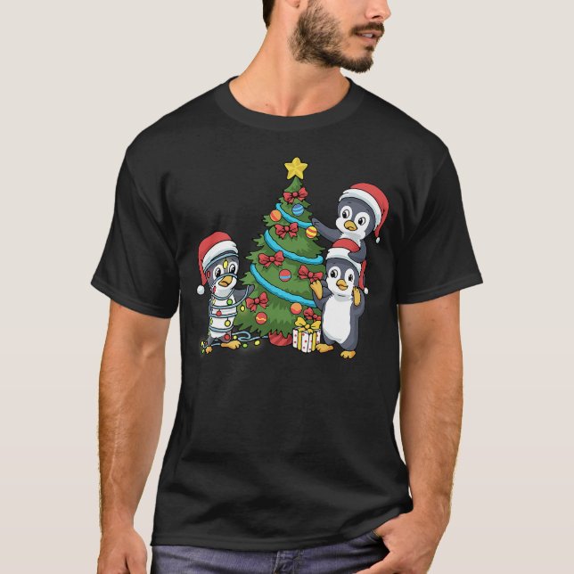 Camiseta Kids Christmas Penguin Tshirt Christmas Tree Light (Anverso)