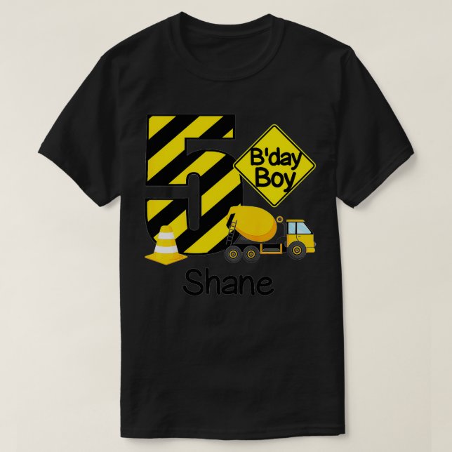 Camiseta Kids Construction 5th Birthday Shane Boys 5 Years  (Diseño del anverso)