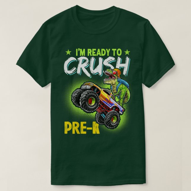 Camiseta Kids Crush Pre-K Dinosaur Monster Truck Back to Sc (Diseño del anverso)