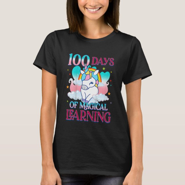 Camiseta Kids Cute 100 Days of School Unicorn Girls Teacher (Anverso)
