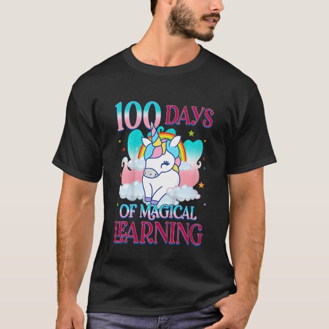 Camiseta Kids Cute 100 Days of School Unicorn Girls Teacher (Anverso)
