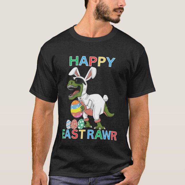 Camiseta Kids Cute Rex Dino Happy East Rawr Easter Holidays (Anverso)