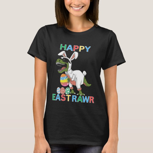 Camiseta Kids Cute Rex Dino Happy East Rawr Easter Holidays (Anverso)