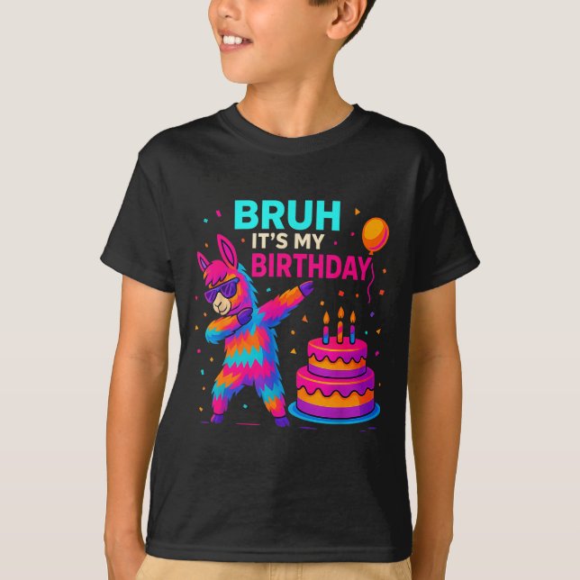 Camiseta Kids Dabbing Llama Birthday Funny Bday Party Tee  (Anverso)