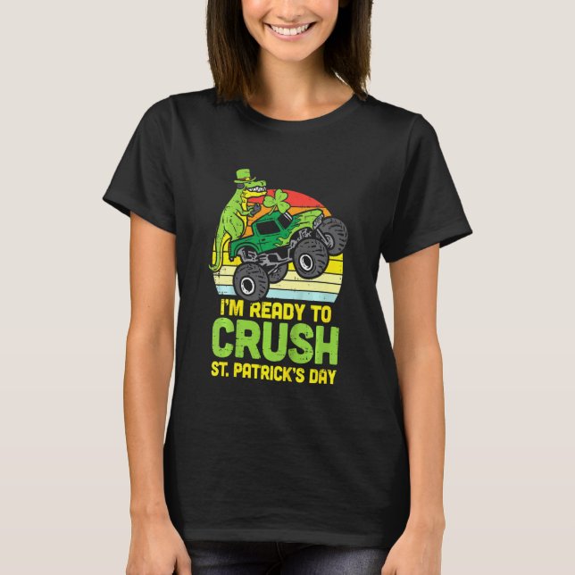 Camiseta Kids Dino Monster Truck Ready Crush St Patricks Da (Anverso)