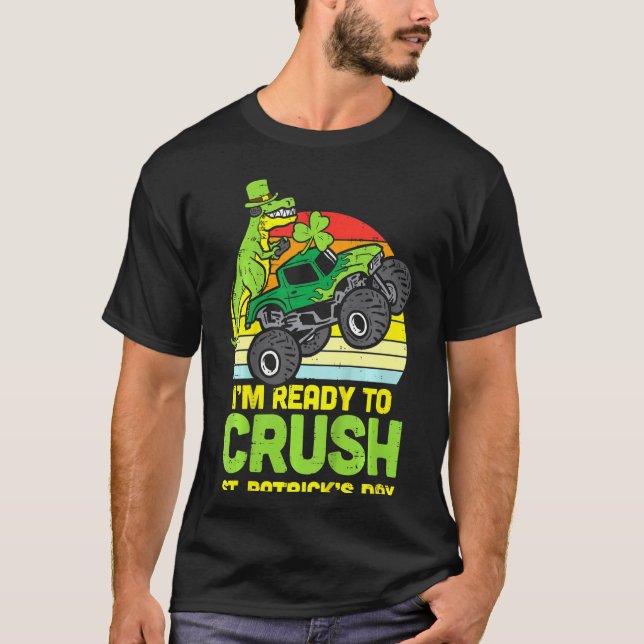 Camiseta Kids Dino Monster Truck Ready Crush St Patricks Da (Anverso)