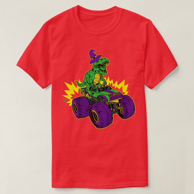 Camiseta Kids Dinosaur Riding Monster Truck Lazy Halloween  (Diseño del anverso)