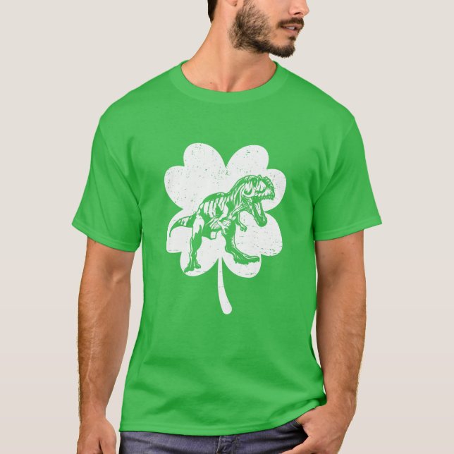 Camiseta Kids Dinosaur St Patricks Day Boys Kids Shamrock I (Anverso)