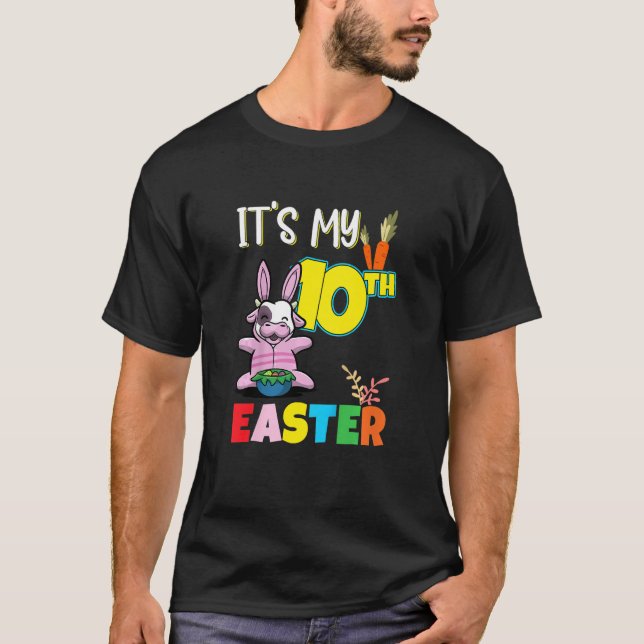 Camiseta Kids Easter Egg Hunt 10th Birthday Cute Easter Cow (Anverso)