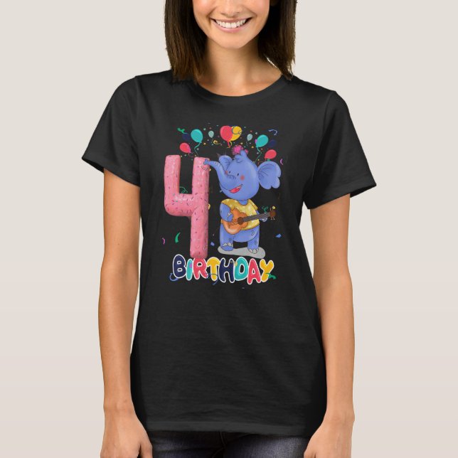 Camiseta Kids Elephant Birthday Party 4 años de edad (Anverso)