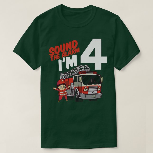 Camiseta Kids Fire Truck 4th Birthday Boy Firefighter 4 Yea (Diseño del anverso)
