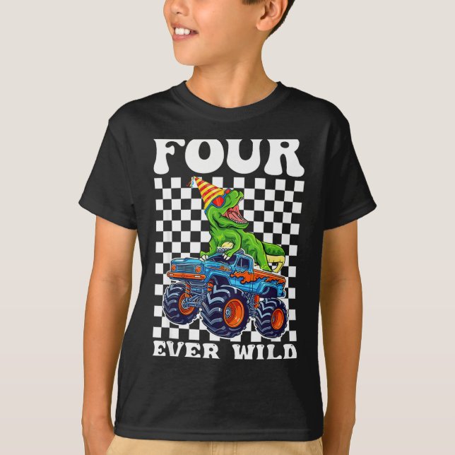 Camiseta Kids Four Ever Wild Dinosaur Monster Truck 4th Bir (Anverso)