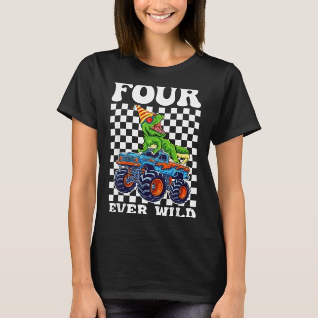Camiseta Kids Four Ever Wild Dinosaur Monster Truck 4th Bir (Anverso)