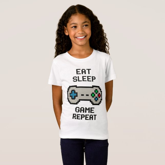 Camiseta Kids Gamer T-Shirt – Eat Sleep Game Repeat (Anverso completo)