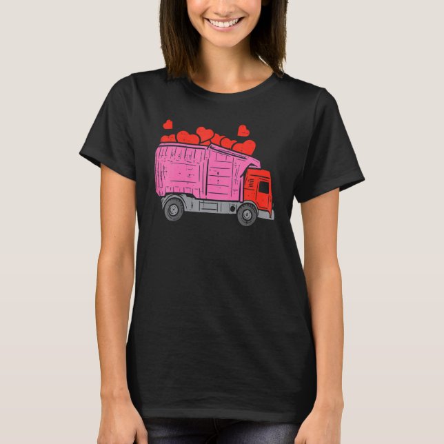 Camiseta Kids Garbage Truck Hearts Toddler Boys Valentines  (Anverso)