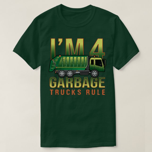Camiseta Kids Garbage Trucks Rule I'm 4 Years Old Garbage T (Diseño del anverso)