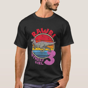 Camiseta Kids Girl 3Rd Birthday I Rawr! Velociraptor I Fami