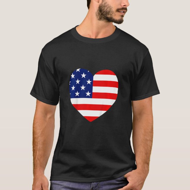 Camiseta Kids Girls 4th of July American Flag Heart Patriot (Anverso)