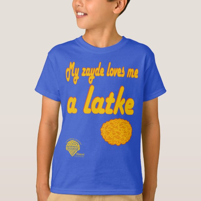 Camiseta Kids' Hanukkah Shirt - "My zayde loves me a latke" (Anverso)