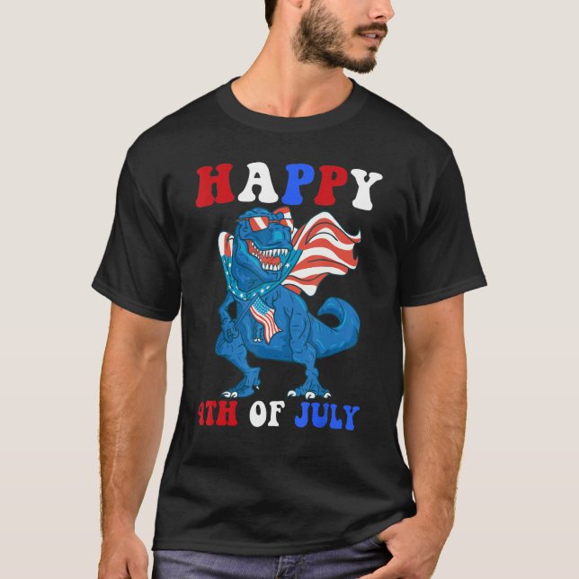 Camiseta Kids Happy 4th Of July Dinosaur Girls Boys America (Anverso)