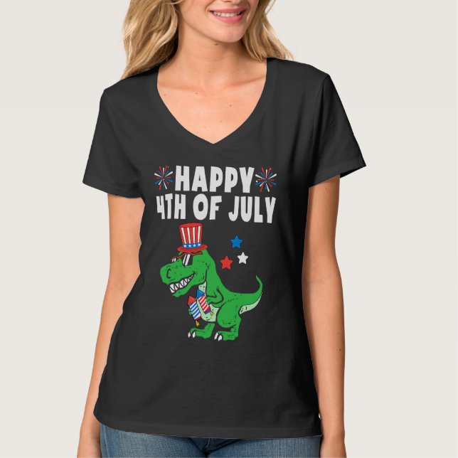 Camiseta Kids Happy 4th Of July Trex For Toddler Boys Dinos (Anverso)
