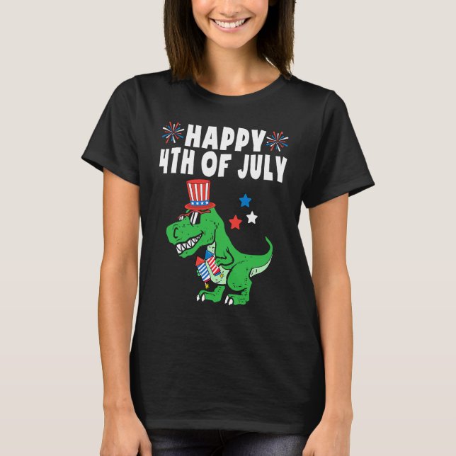 Camiseta Kids Happy 4th Of July Trex For Toddler Boys Dinos (Anverso)