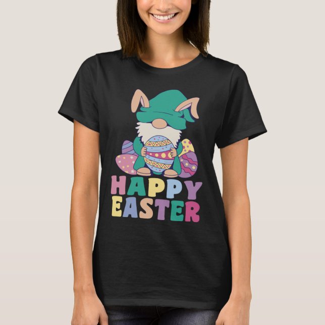 Camiseta Kids Happy Easter Cute Trex Bunny Ear Easter Eggs  (Anverso)