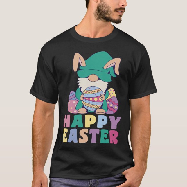 Camiseta Kids Happy Easter Cute Trex Bunny Ear Easter Eggs  (Anverso)