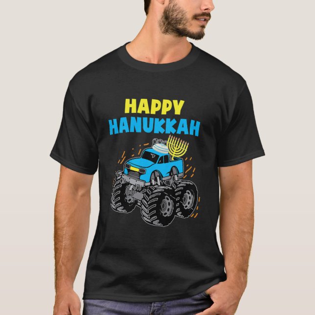 Camiseta Kids Happy Hanukkah Monster Truck Jew Kids Toddler (Anverso)