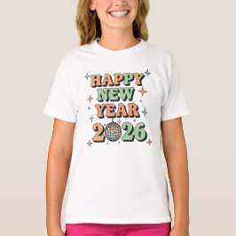 Camiseta Kids Happy New Year 2026 Retro 70s Pastel T-Shirt
