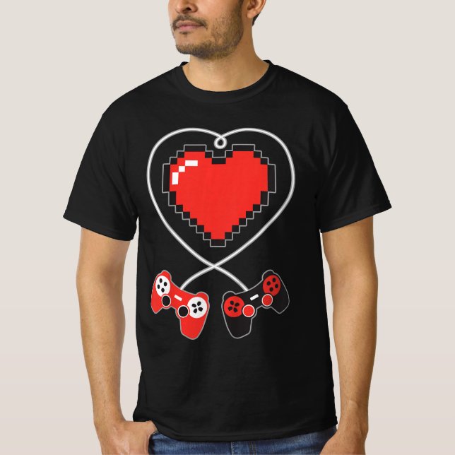 Camiseta Kids Heart Pixel Art Video Game Controller Valenti (Anverso)