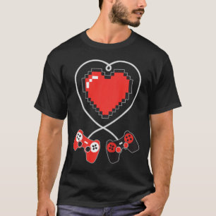 Camiseta Kids Heart Pixel Art Video-game Controller Valenti