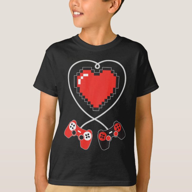 Camiseta Kids Heart Pixel Art Video-game Controller Valenti (Anverso)
