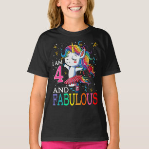 Camiseta Kids I am 4 and Fabulous Unicorn