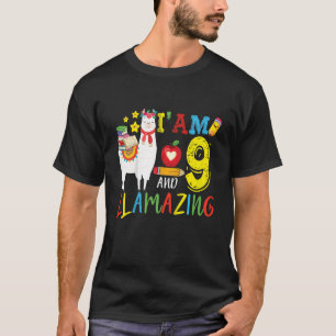 Camiseta Kids I Am 9 Years Old And Llamazing Llama 9th Birt
