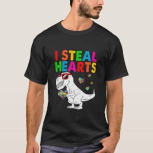 Camiseta Kids I Steal Hearts Puzzle Autism Awareness T Rex