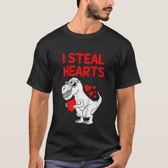 Camiseta Kids I Steal Hearts T Rex Dino Valentines Day Todd (Anverso)