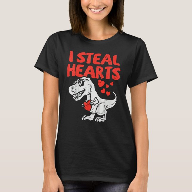 Camiseta Kids I Steal Hearts Trex Dino Baby Boy Valentines  (Anverso)