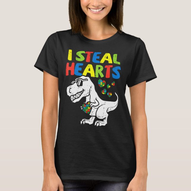 Camiseta Kids I Steal Hearts Trex Dinosaur Toddler Autism A (Anverso)