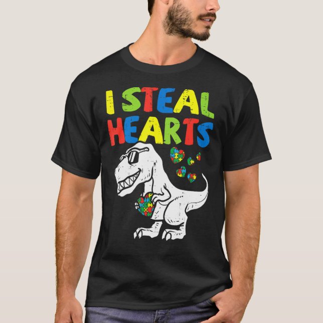 Camiseta Kids I Steal Hearts Trex Dinosaur Toddler Autism A (Anverso)