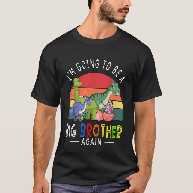 Camiseta Kids I'm Going To Be A Big Brother Again 2023 Dino (Anverso)