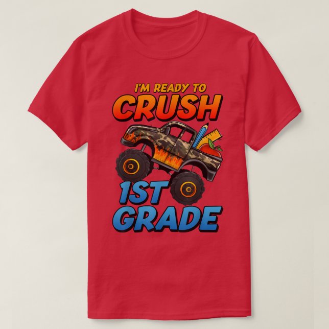 Camiseta Kids I'm Ready To Crush 1st Grade Monster Truck Bo (Diseño del anverso)