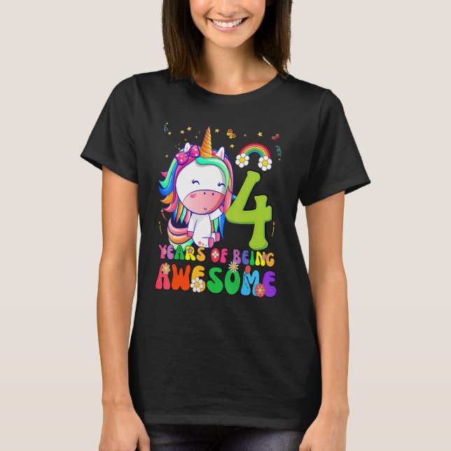 Camiseta Kids It's My 4th Birthday Unicorn Birthday Gir (Anverso)