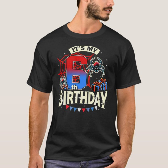 Camiseta Kids It's My 6th Birthday Spider Theme Party 6 Yea (Anverso)