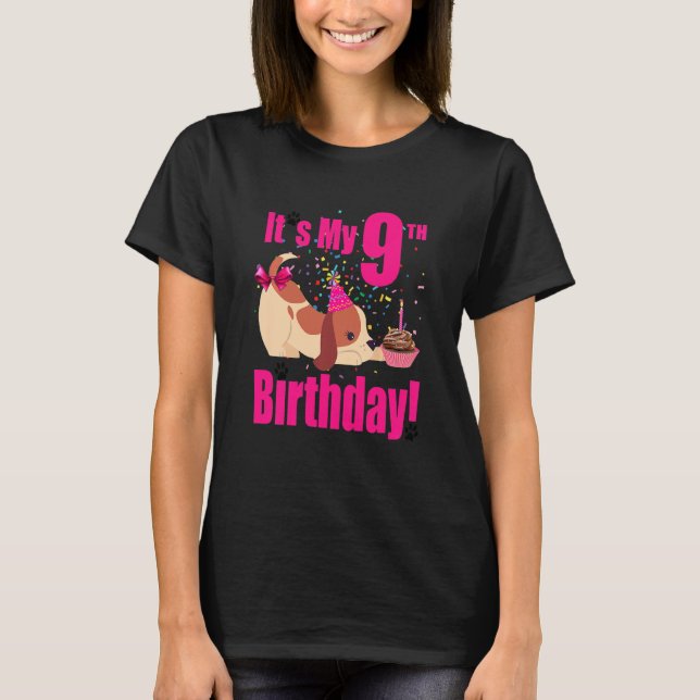 Camiseta Kids It's My 9th Birthday Dog Puppy (Chica) 9 años (Anverso)