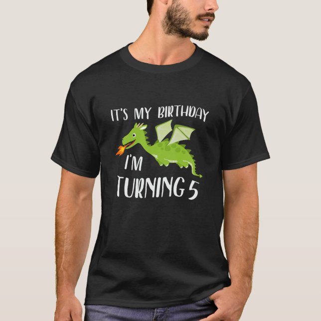 Camiseta Kids It's My Birthday Dragon I'm Turning 5 Years O (Anverso)