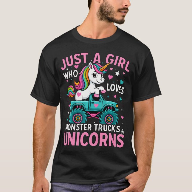 Camiseta Kids Just A Girl Who Loves Monster Trucks And Unic (Anverso)