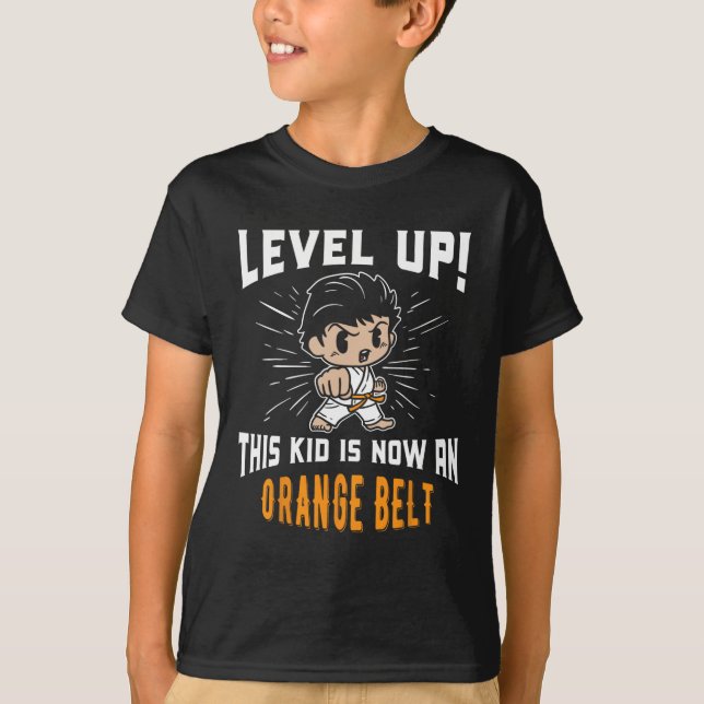 Camiseta Kids Karate Uniform Orange Belt Award T Shirt Gift (Anverso)