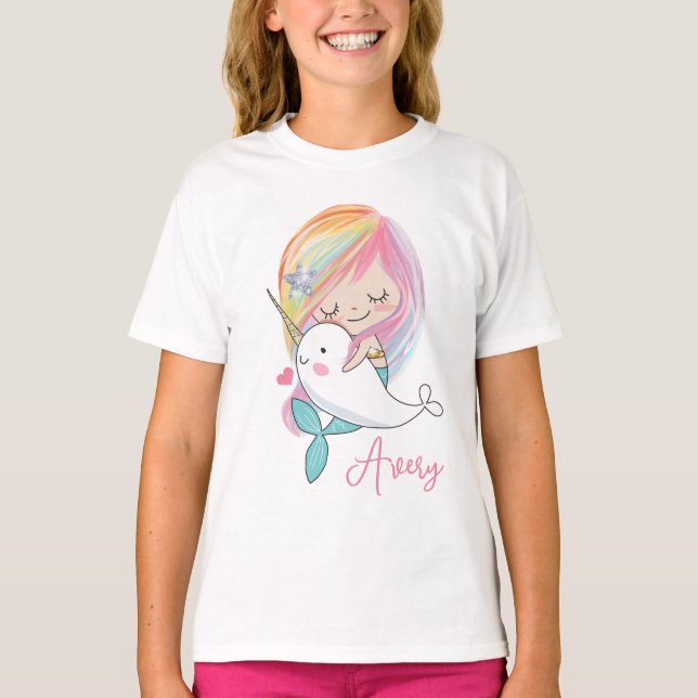 Camiseta Kids Kawaii Mermaid Narwhal Shirt (Anverso)